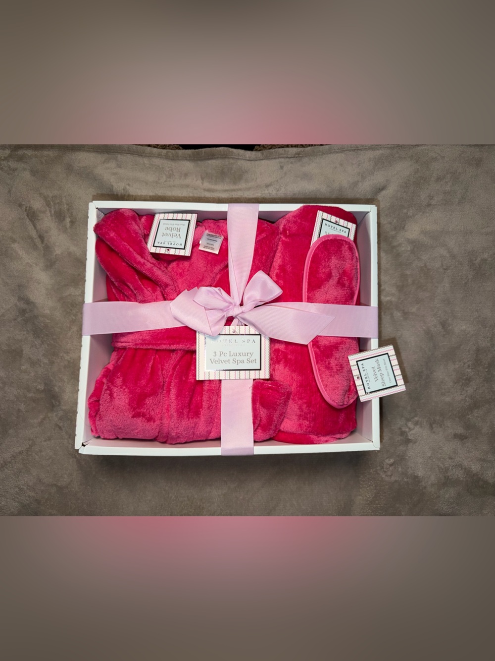 Hotel Spa Collection Pink Velvet Robe Blanket Eye Mask 3 Piece Set